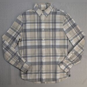 Express Corduroy Plaid Beige Gray White Cotton Blend Button-Up Shirt Men's S